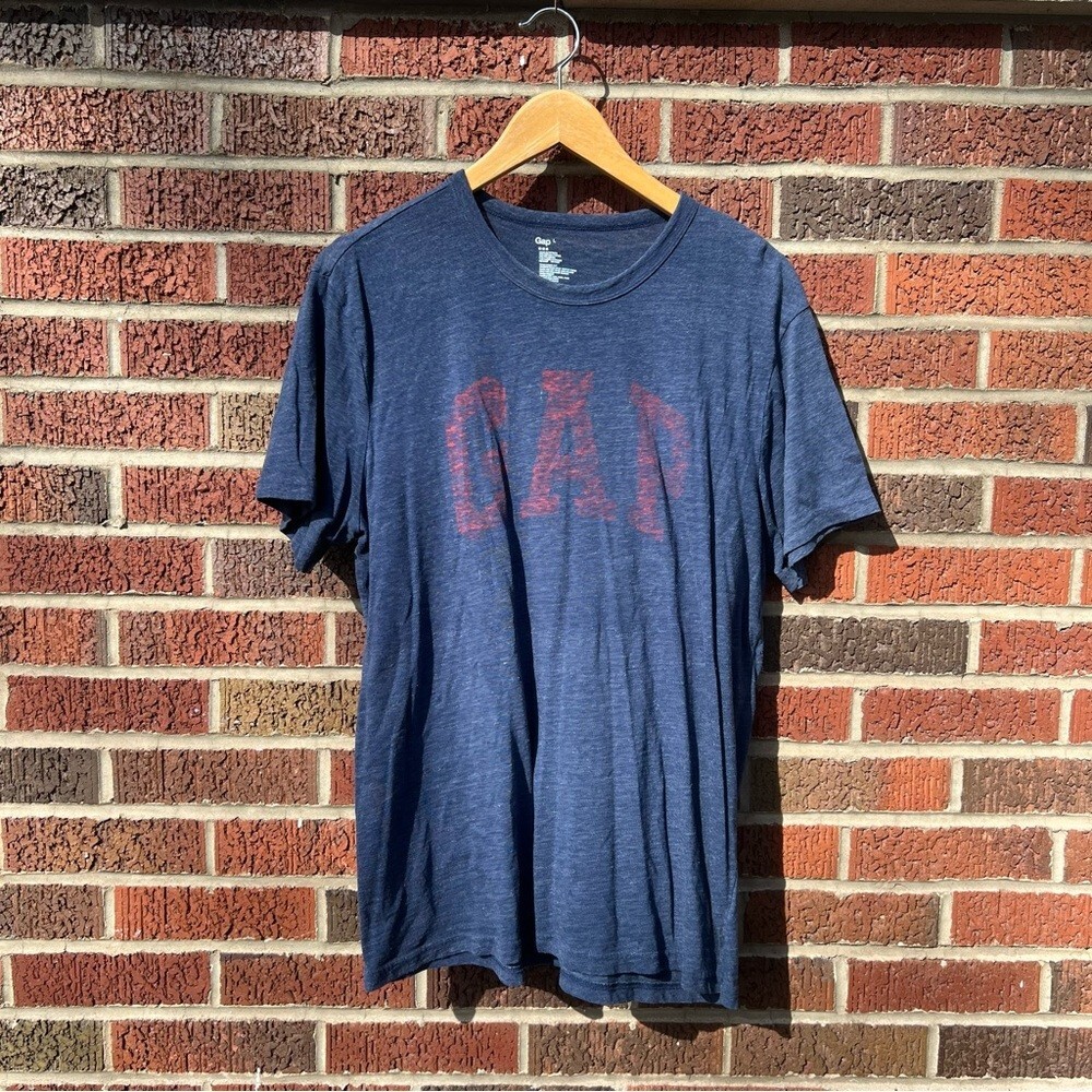 GAP Marled Dark Blue and Red GAP Graphic Logo Short Sleeve Tee Shirt