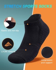 Athletic Black Ankle Socks Low Sports Running Black Socks,Arch Support Non-Sl…