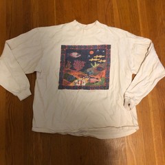 Thick cotton 90s long sleeve fish graphic shirt with an almost mock next detail