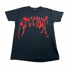 Revenge Men’s Crewneck S/S T-Shirt Black/Red Spell-Out Logo • Medium