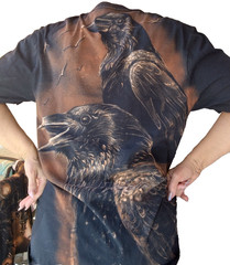 HAND PAINTED ORIGINAL ART Black and brown raven tee .goth.punk . .