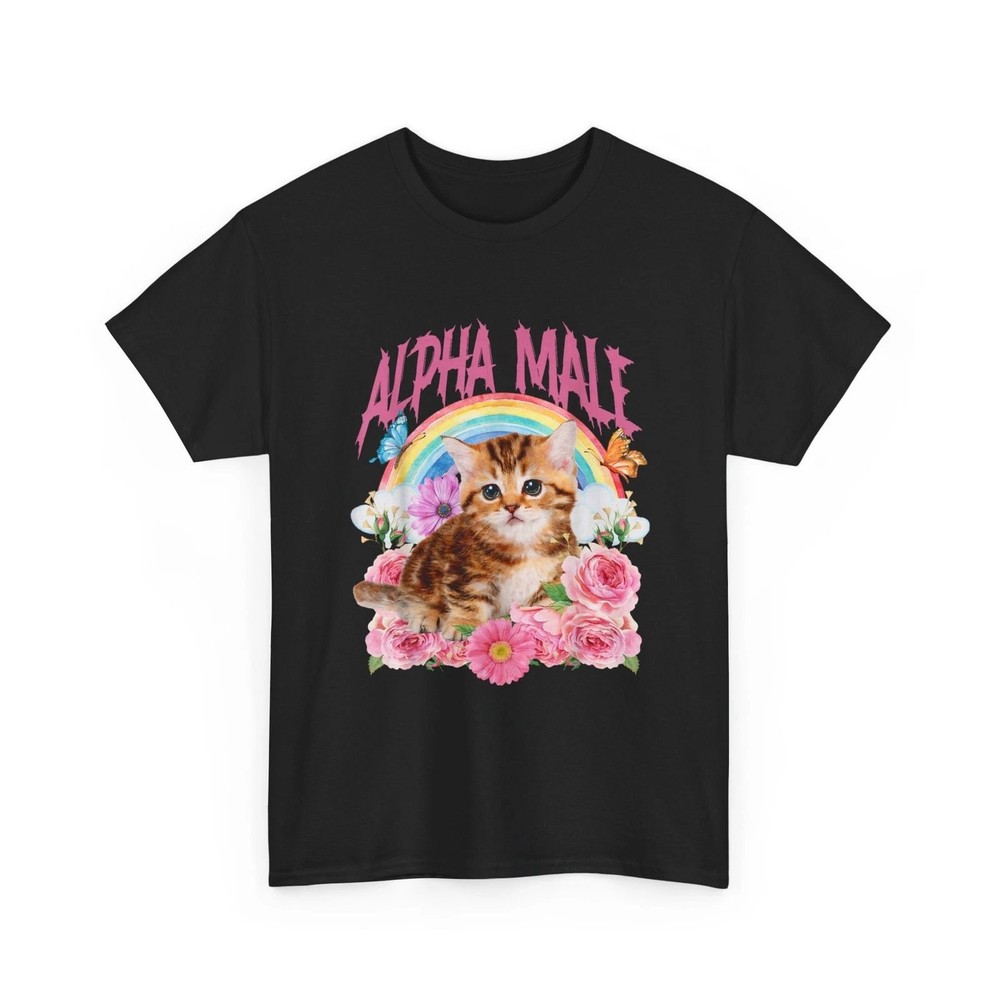 Alpha Male Cat Kitten Rainbow Floral Funny T-Shirt Unisex Cotton Graphic Tee