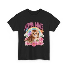 Alpha Male Cat Kitten Rainbow Floral Funny T-Shirt Unisex Cotton Graphic Tee