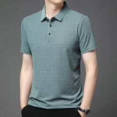 Cotton Polo Shirt Men Short Sleeve Printed Collared Classic Business Casual Top