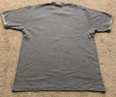 Vintage Utility Wear Knit V Neck Mens Blue and Gray Striped Ribbed Shirt Sz L