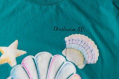 Vintage Charleston T Shirt Teal 90s Neon Sea Shells Coastal Grandma Size Large