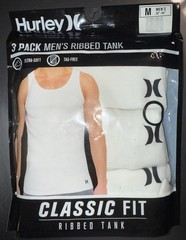 Hurley ~ Men’s 3-Pack Ribbed Tank Cotton Blend Tag Free White ~ M(38-40)