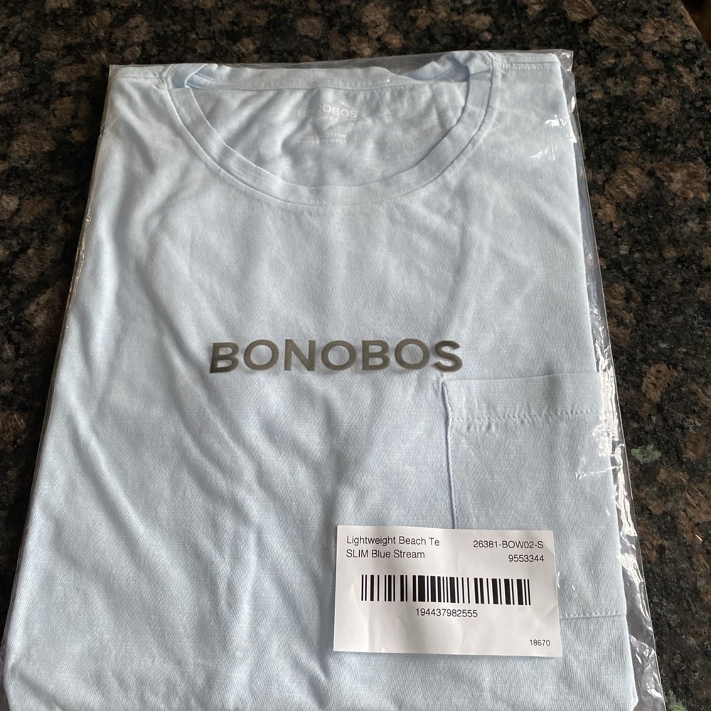 Bonobos Lightweight Beach Tee~Slim Fit ~Small~T-Shirt Stream Blue New V745-