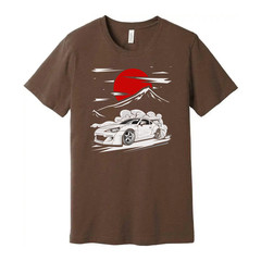 Toyota GR86 Unisex T Shirt With Drift Car Graphic Under Red Sun And Mountain Sce