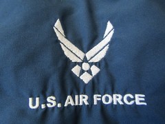 U S Air Force Jacket Blue with Stitched Letters and Silver Reflective Stripes L