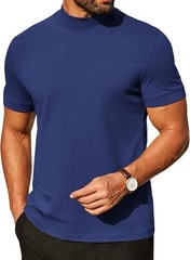 Mens Premium Cotton Short Sleeve Mock Turtleneck Half Neck Basic Tee Casual Fit