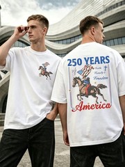 USA 250 Years Of America Cowboy Horse Graphic T-Shirt, Faith Family Freedom Tee