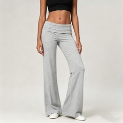 Wide Leg Sweatpants for Women Fold Over Low Rise Flare Yoga Lounge Pants Back…