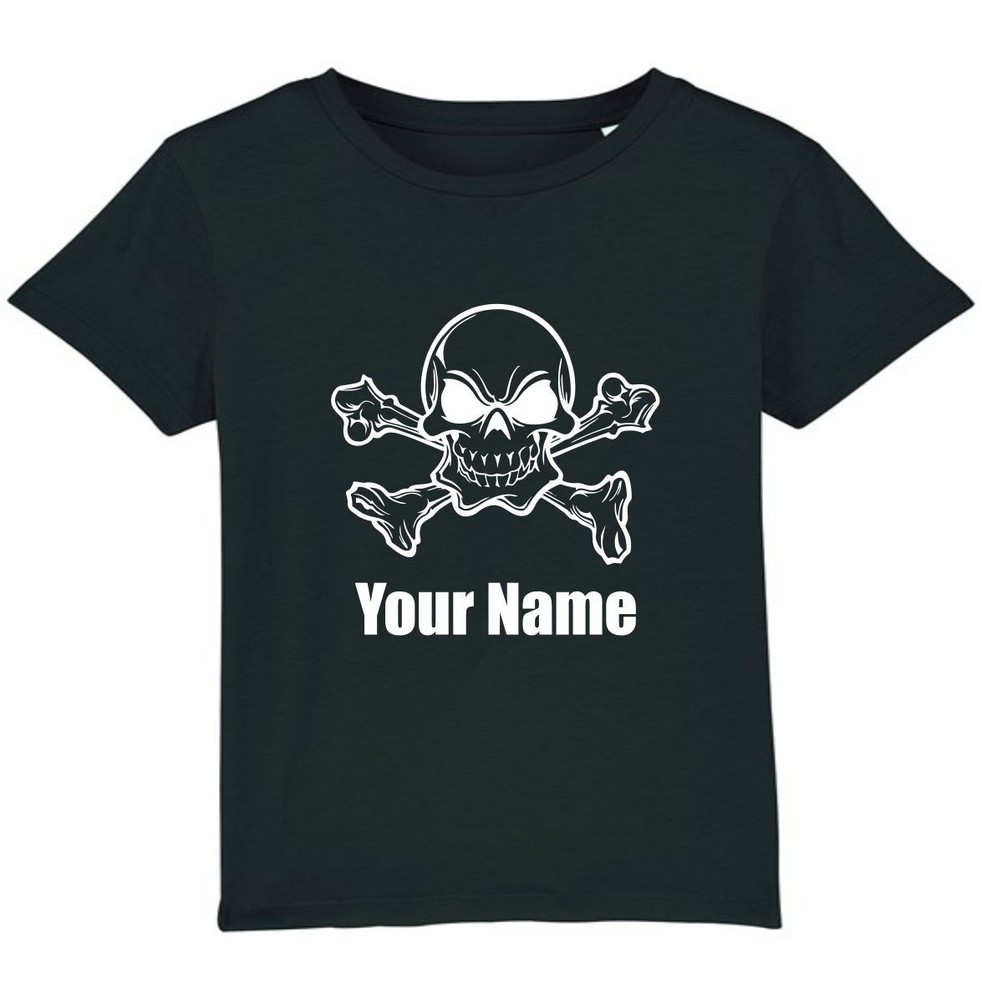 Personalised Skull And Crossbones Pirate Your Name T-Shirt Halloween Horror Top