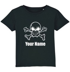 Personalised Skull And Crossbones Pirate Your Name T-Shirt Halloween Horror Top