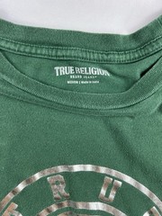 True Religion Foil Silver Green Buddha Crew Neck T-Shirt Y2K 2000 Size Medium