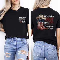 Red White Blue Cowboy Patriotic USA Flag Funny Independence Day Tee S-5XL