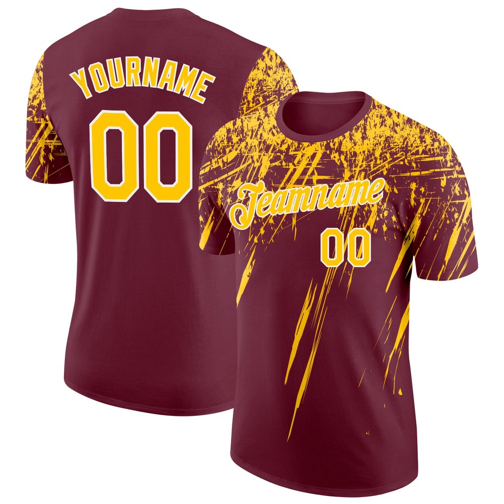 Custom Burgundy Yellow Distressed Brush Shirt Abstract Art Lover Gift Him