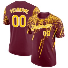 Custom Burgundy Yellow Distressed Brush Shirt Abstract Art Lover Gift Him