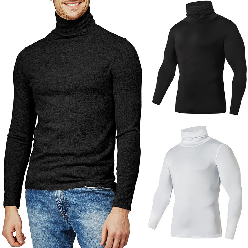 Men Solid High Collar Compression Shirts Turtleneck Long Sleeve Pullover Basics