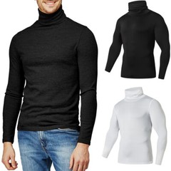 Men Solid High Collar Compression Shirts Turtleneck Long Sleeve Pullover Basics