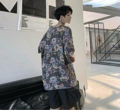 Mens Youth Casual Fashion Floral Short Sleeves Loose Irregular T-Shirt Tee Top