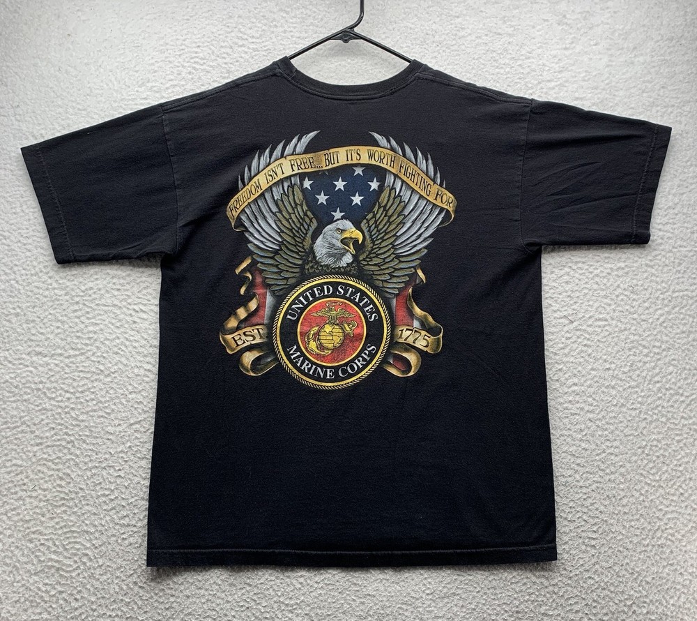 Bayside United States Marine Corps T-Shirt Mens Large L Black USMC Military USA