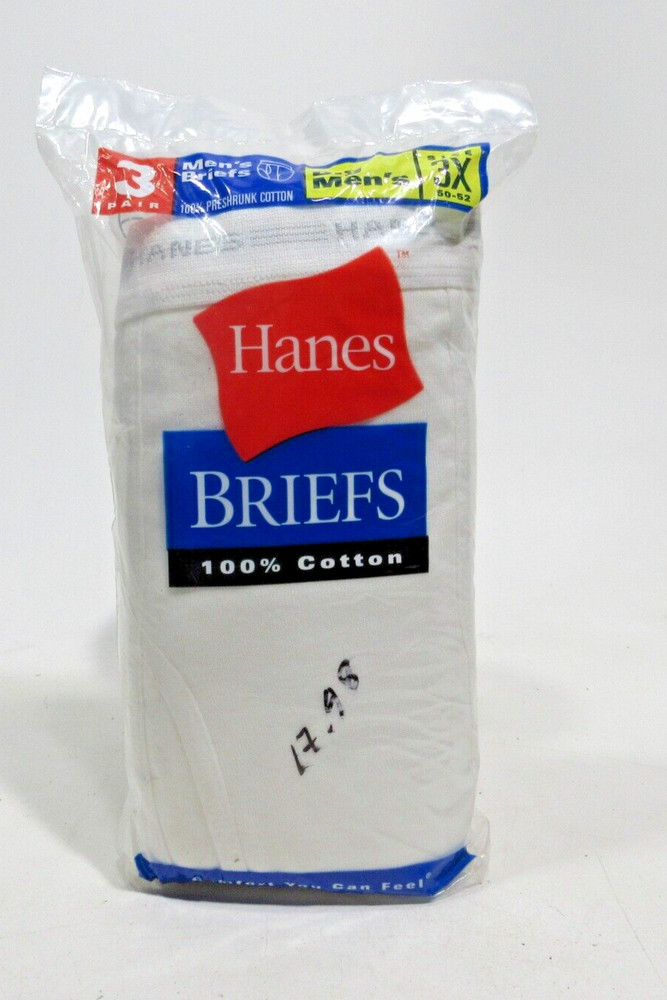 Vintage 2000 Hanes Big Men’s Briefs Underwear White 3 Pack Cotton 3XL 50-52