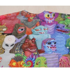 Mens Artistic All Over Print Alien Monster Graphic Tee Multicolor Threadless 2XL