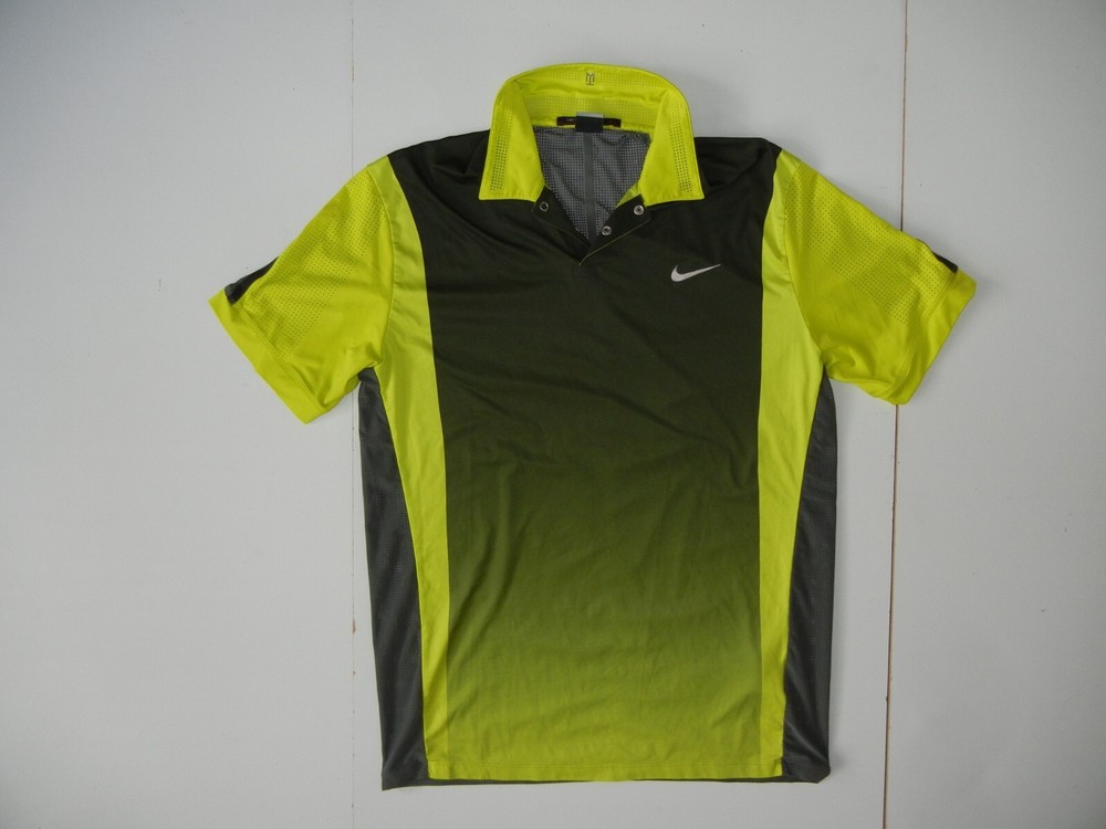 Vtg 00s TIGER WOODS COLLECTION Nike Gray/Yellow GOLF POLO Course Gym Shirt Men M