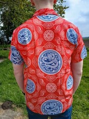 Mens Red Blue Chinese Dragon Hawaiian Summer Travel T Shirt Short Sleeve Size XL
