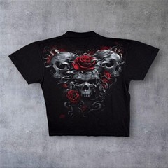 Early 00’s Spiral Goth Fantasy Skull Rose Graphic Black T-Shirt Medium