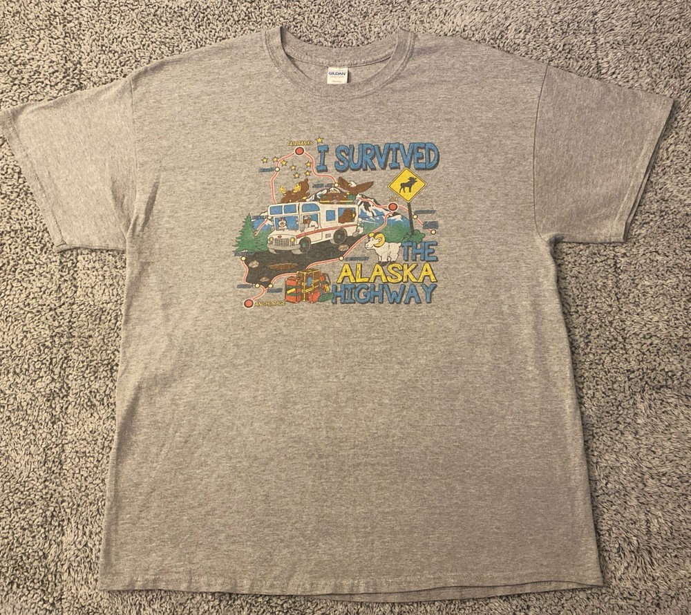 Vintage I Survived The Alaska Highway XL T-Shirt Anchorage Fairbanks
