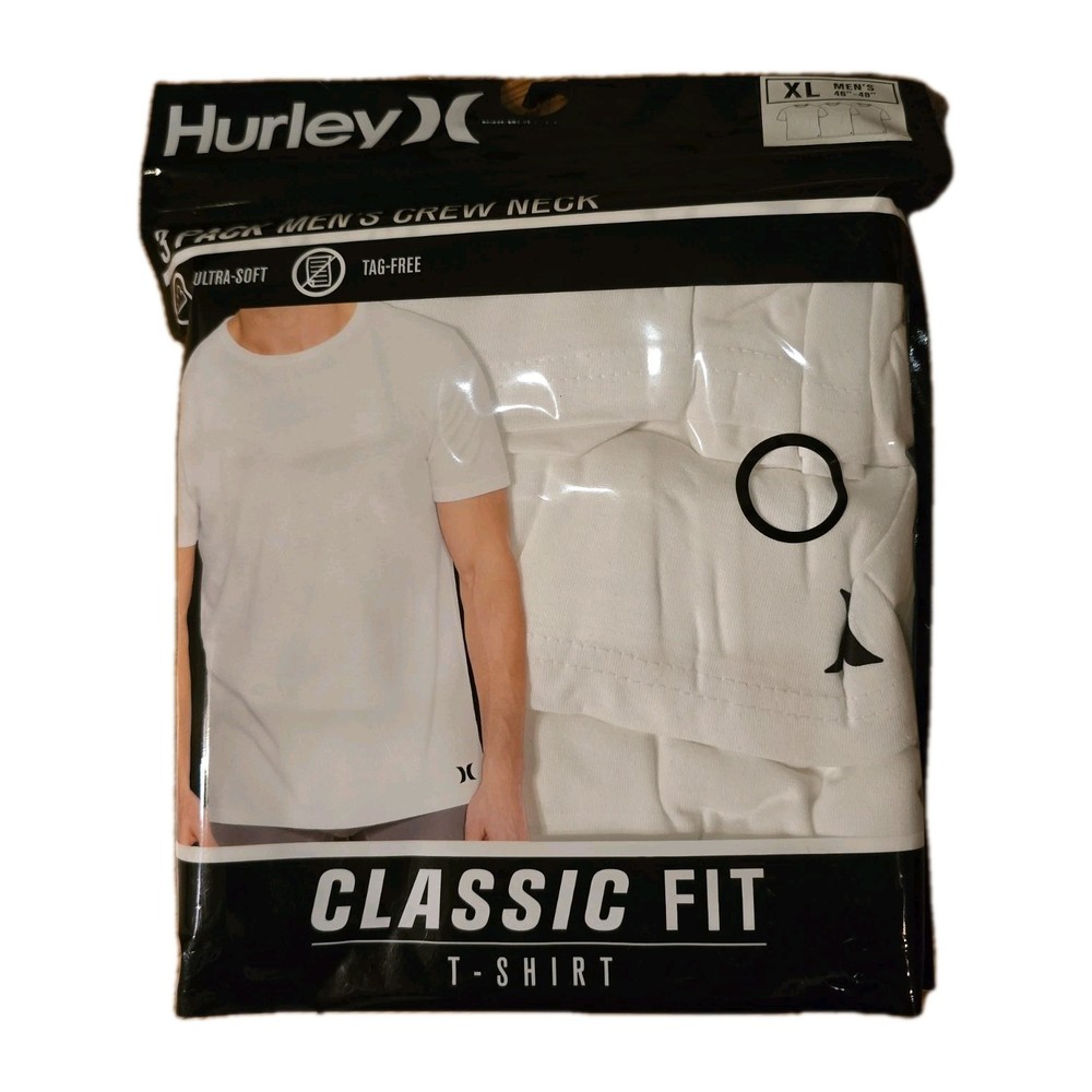 3 PACK HURLEY MENS CLASSIC FIT T-SHIRT ULTRA SOFT TAG FREE – White SZ XL