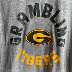 Russell Athletic Grambling Tigers Mens Graphic Ringer T Shirt Size L Gray Yellow