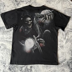 Spiral Black Grim Reaper Double Sided Graphic Print Horror Gothic Biker Tshirt S