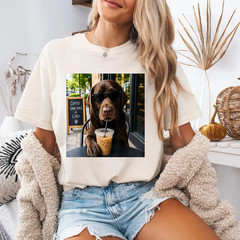 Chocolate Lab Coffee Funny Dog Cafe Lover Art T-Shirt
