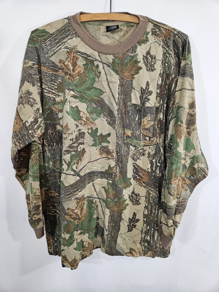 Vintage Ace Sportswear Realtree Camo Shirt 80s Single Stitch Hunting USA Made L