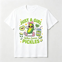 Girl Who Loves Pickles Cute Cucumber Cartoon Casual Fun Foodie Gift Unisex Tee