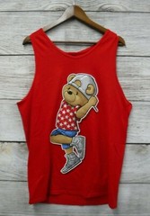 Hard Ten Shirt Mens Size Medium Red Hipster Star Bear Graphic Skinny Tank New