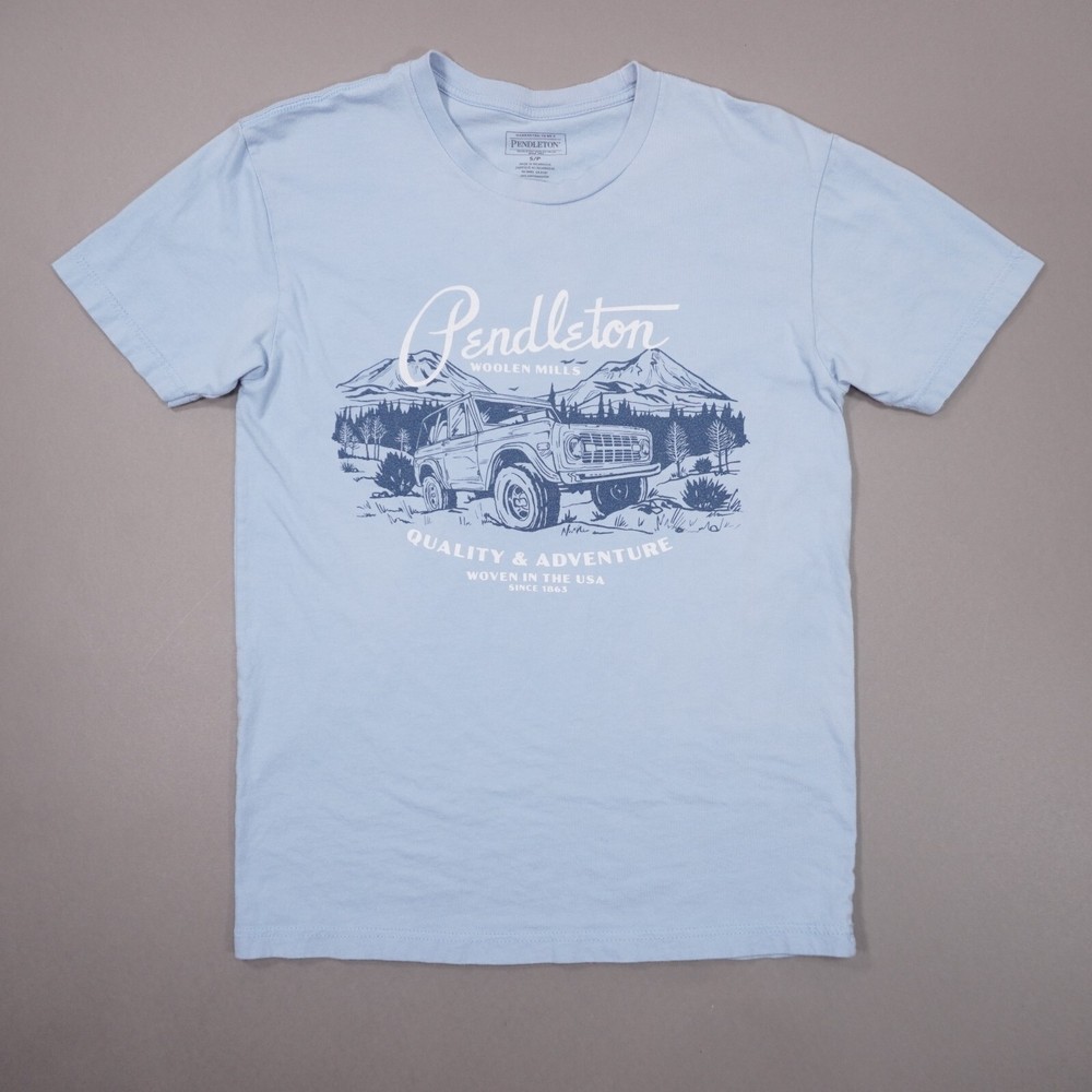 Pendleton Quality & Adventure Retro Bronco T Shirt Mens Small Blue Short Sleeve