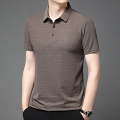 Cotton Polo Shirt Men Short Sleeve Printed Collared Classic Business Casual Top