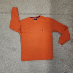 Polo Ralph Lauren Shirt Mens Large Orange Thermal Waffle Knit Long Sleeve Top