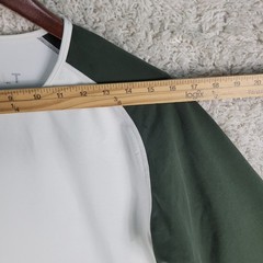 BYLT Raglan Shirt Adult M White Green Good 3/4 Sleeve Curved Hem Cotton Blend