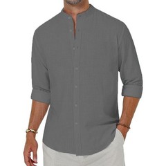 Linen Shirt Men’s Stand Collar Long Sleeve Chinese-style Cotton Loose Casual Top