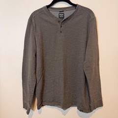 PrAna Mens Standard Fit Henley Organic Cotton Blend Gray Classic Sustainable LG