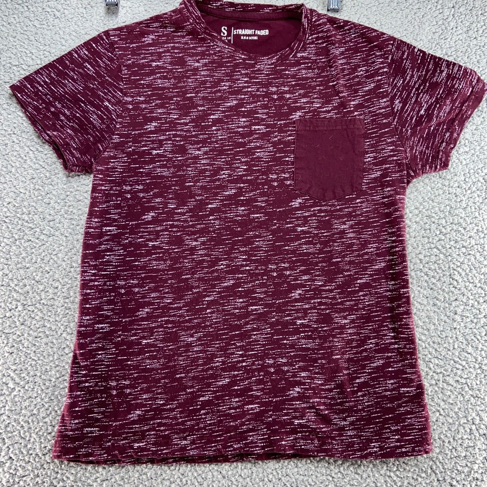 Straight Faded Mens Maroon Pocket Tshirt Short Sleeve Heather Crew Neck