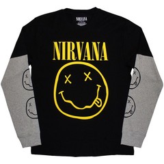 Men’s Nirvana Yellow Happy Face Long Sleeve Large Black & Grey