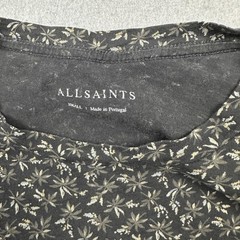 AllSaints Shirt Men Small Black Floral Graphic Suede Pocket Infinate Crew Tee S