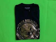 TRUE RELIGION Mens Short Sleeve T-Shirt Size XL Black with Gold 100% Cotton NEW